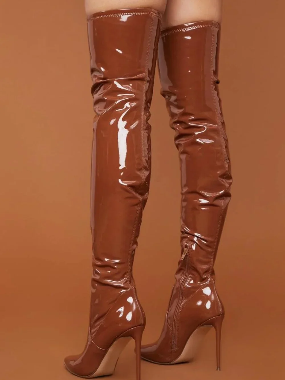 Steve Madden Viktory, Thigh-High, Patent Leather boots in Cognac